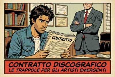 Artista emergente preoccupato mentre legge un contratto discografico