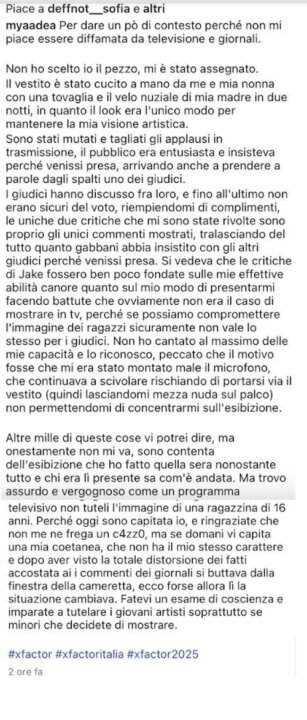 Mya De Angelis post IG X factor 2025