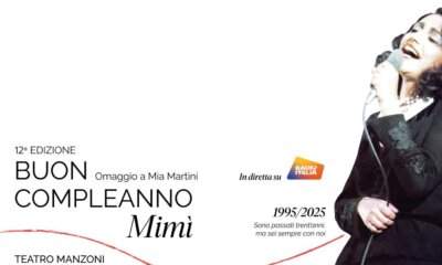 uon Compleanno Mimì 2025 al Teatro Manzoni di Milano: omaggio a Mia Martini con Arisa, Anna Tatangelo, BigMama, Cioffi, La Rappresentante di Lista, Nina Zilli e Settembre