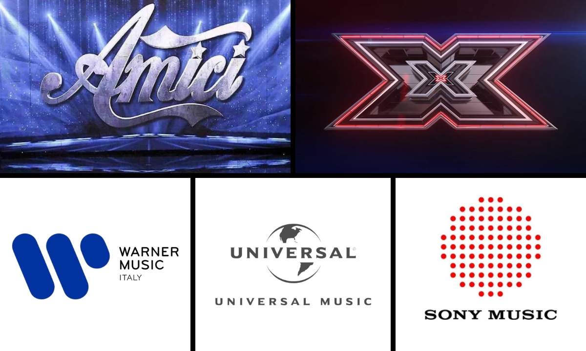 Loghi di Sony Music, Universal Music, Warner Music, Amici e X Factor usati da Caronte Music Group