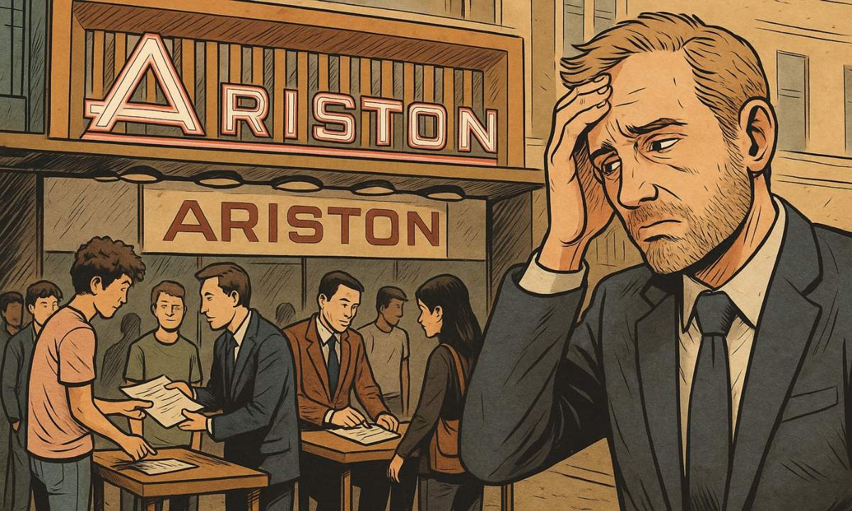 L’Avvocato Fabio Falcone osserva sconfortato il Teatro Ariston dove uomini fanno firmare contratti a giovani artisti emergenti