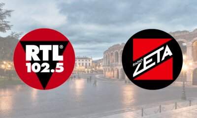 Palco dell'evento BIG & BANG in Piazza Bra a Verona con i loghi di RTL 102.5 e Radio Zeta