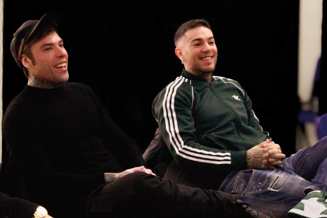Fedez and Emis Killa talk to the inmates of the Monza prison during the Free For Music meeting
