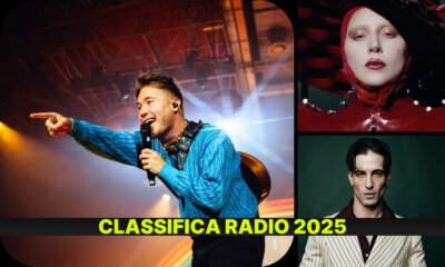 Collage di copertina con i protagonisti della classifica radio EarOne Airplay 2025: Alfa (vincitore assoluto), Damiano David (record di presenze in classifica) e Lady Gaga (sul podio annuale).