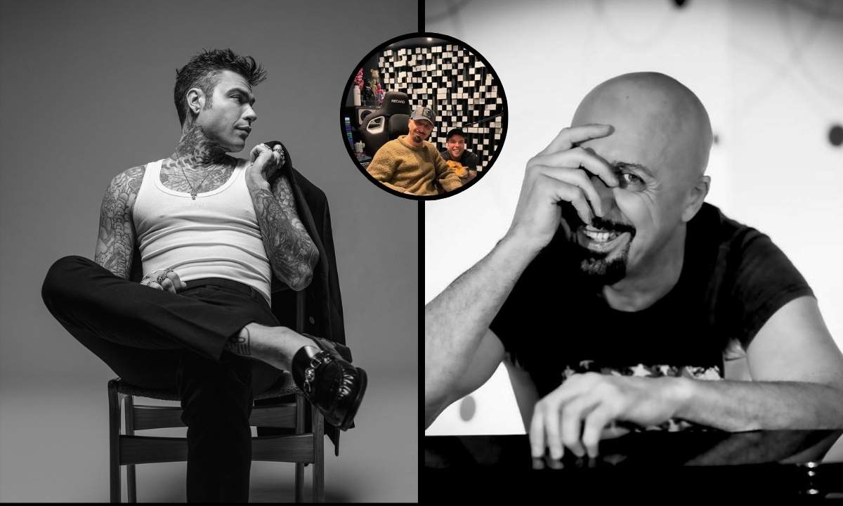 Fedez in studio con Luca Jurman durante la preparazione per Sanremo 2026