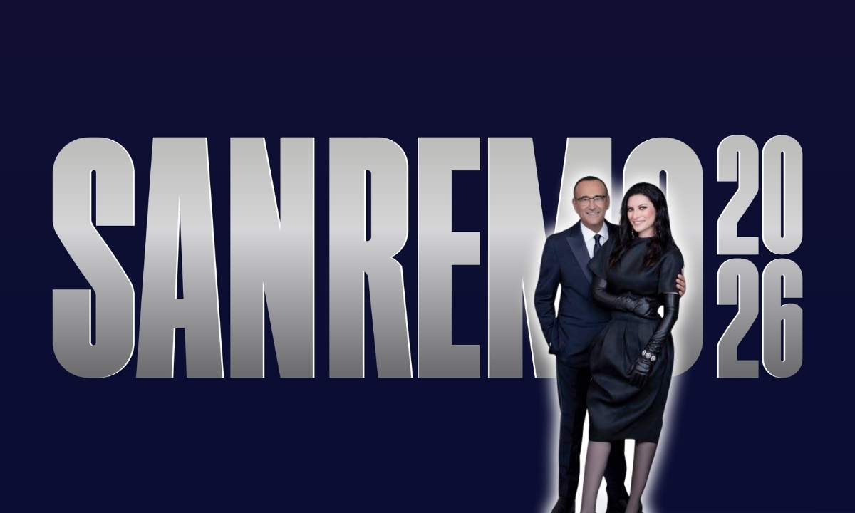 Carlo Conti e Laura Pausini sul palco dell'Ariston nella terza serata di Sanremo 2026