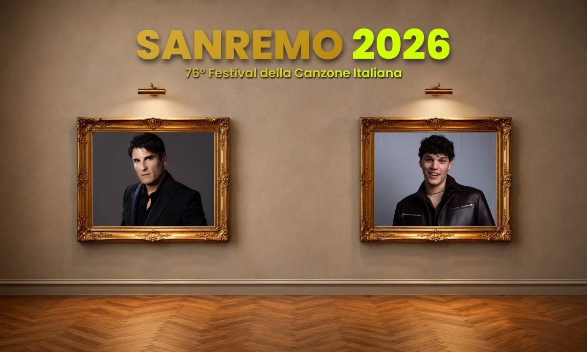 Sal Da Vinci e Nicolò Filippucci nei quadri dorati della copertina di All Music Italia dedicata a Sanremo 2026