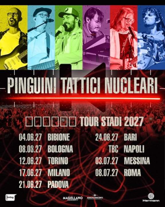 Pinguini Tattici Nucleari Tour Stadi 2027 locandina ufficiale
