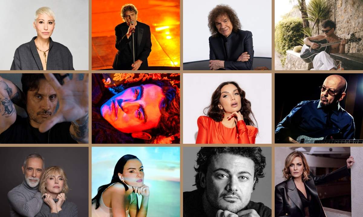 Collage con dodici artisti protagonisti della finale di Canzonissima 2026, da Malika Ayane a Riccardo Cocciante
