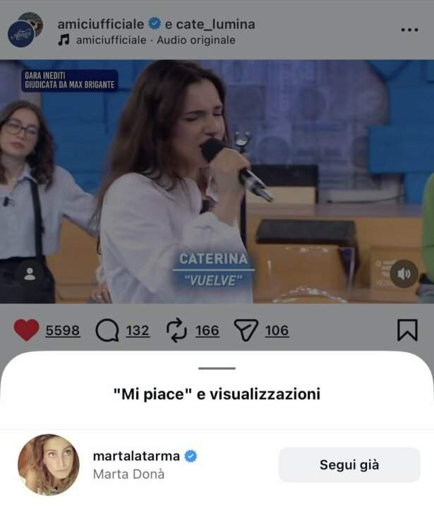 Il like di Marta Donà sul post di Amici su Cate Lumina