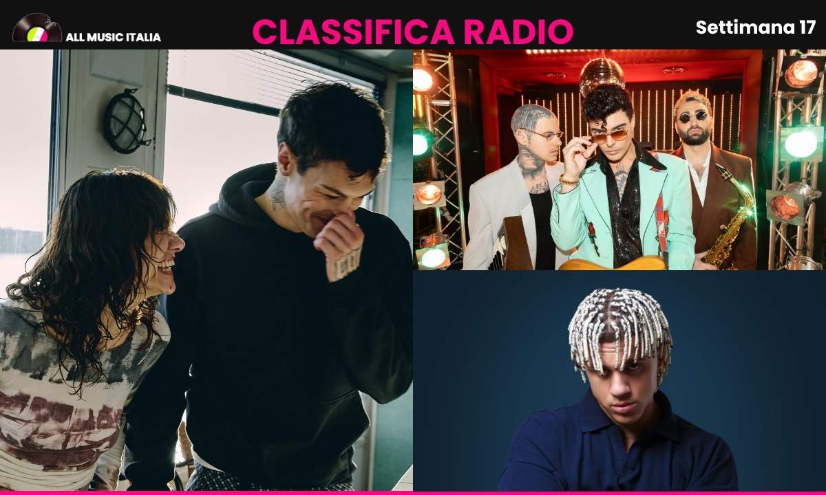 Grafica di All Music Italia sulla Classifica EarOne settimana 17 del 2026 con BLANCO ed Elisa, The Kolors e Samurai Jay tra i protagonisti dell’airplay radio