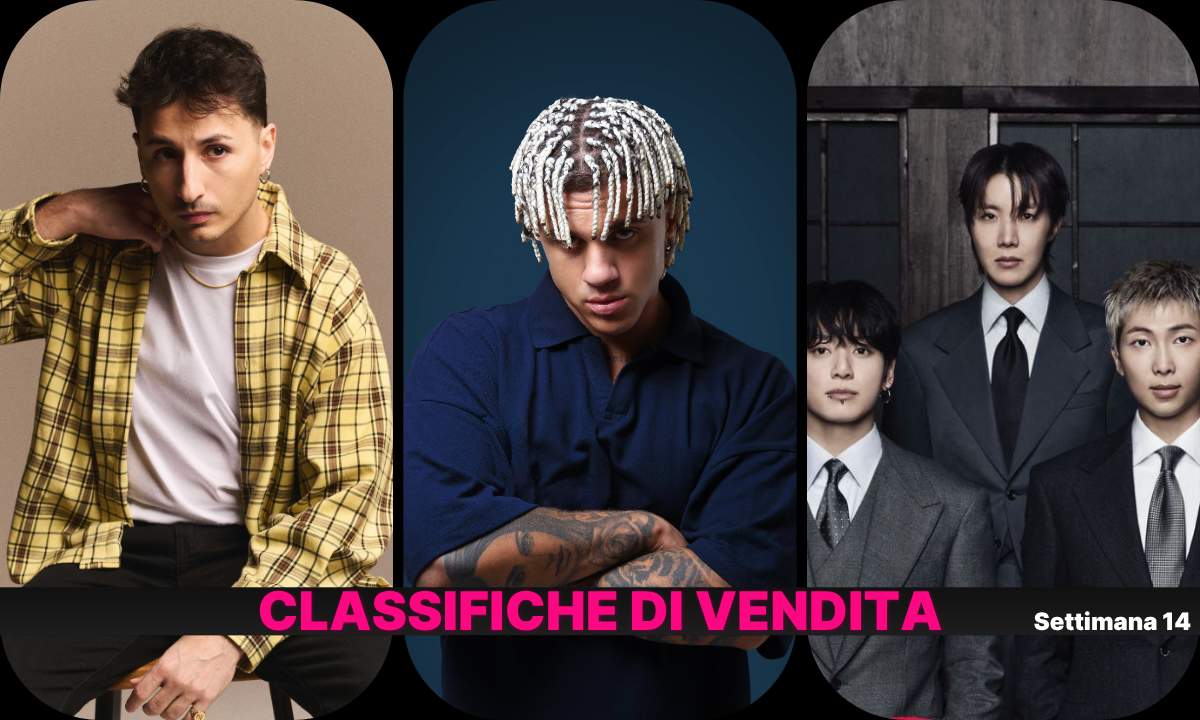 ollage degli artisti in testa alle classifiche FIMI della settimana 14 del 2026: Nayt, Samurai Jay e BTS