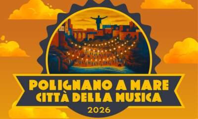 Locandina dell'evento "Polignano a Mare Città della Musica 2026", dedicato a Domenico Modugno