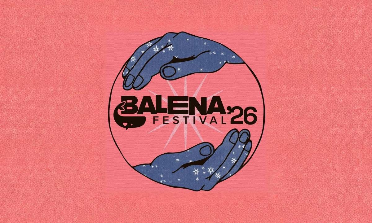 Visual ufficiale di Balena Festival 2026 con il logo del festival al centro su sfondo rosa