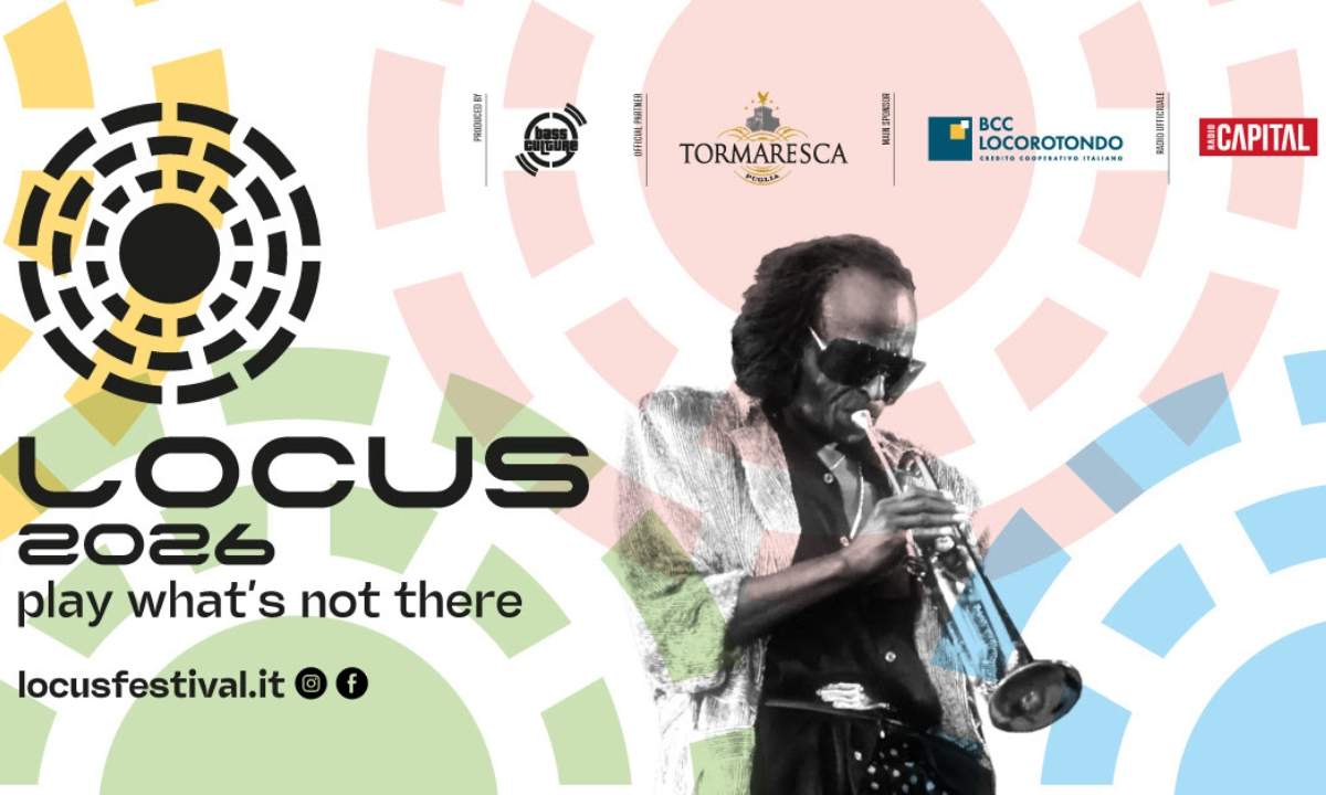 Visual ufficiale del Locus Festival 2026 con Miles Davis e il concept Play what’s not there