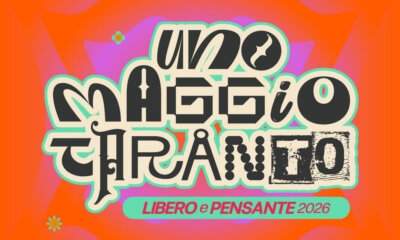 Logo ufficiale Uno Maggio Taranto Libero e Pensante 2026 su sfondo arancion