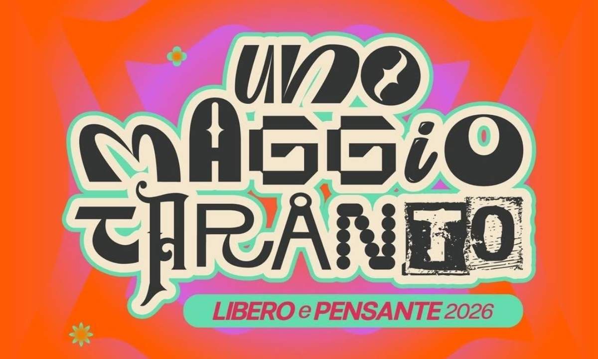 Logo ufficiale Uno Maggio Taranto Libero e Pensante 2026 su sfondo arancion