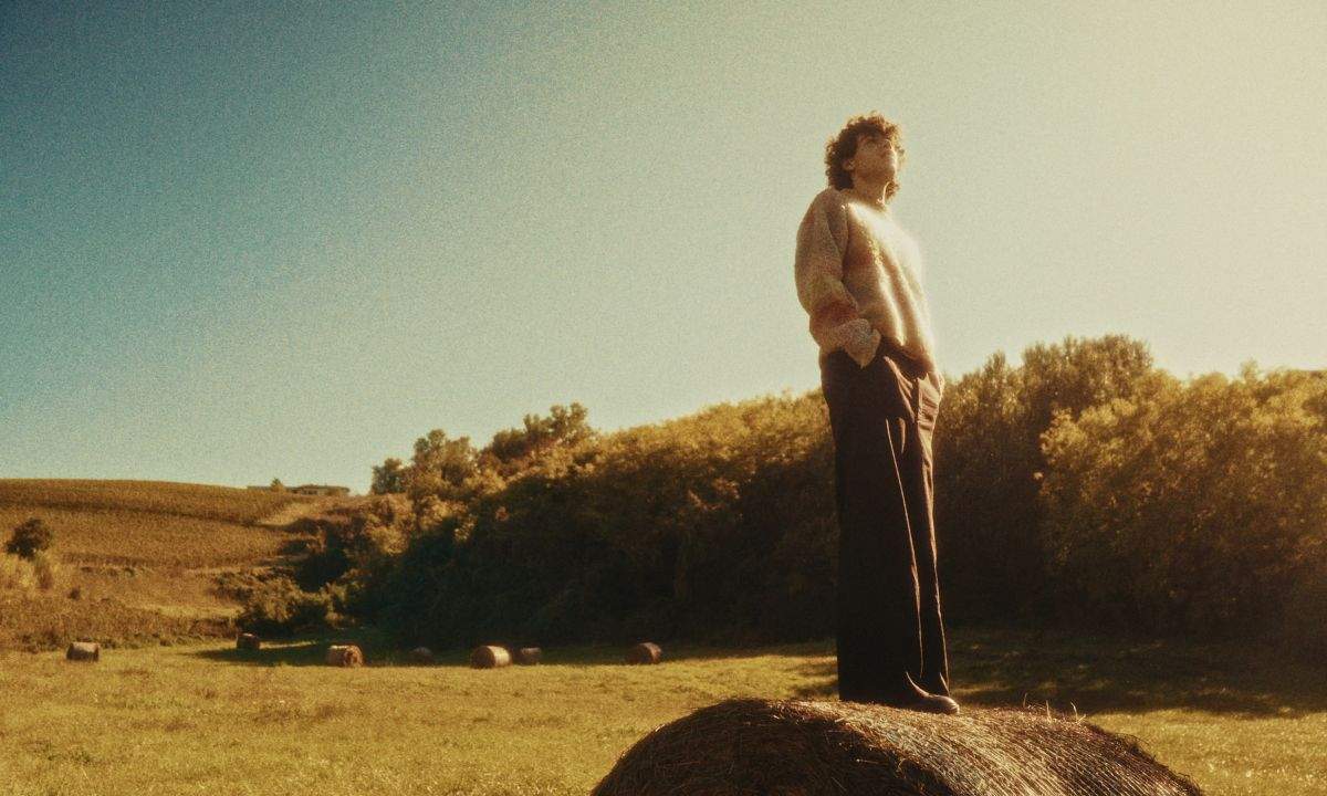 Fellow su una balla di fieno in un campo dorato nello scatto promo del singolo aquilone