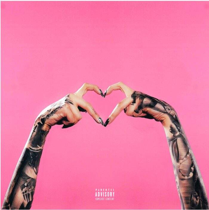 Copertina del singolo Vaffa Amore di Mew con due mani tatuate che formano un cuore su sfondo rosa