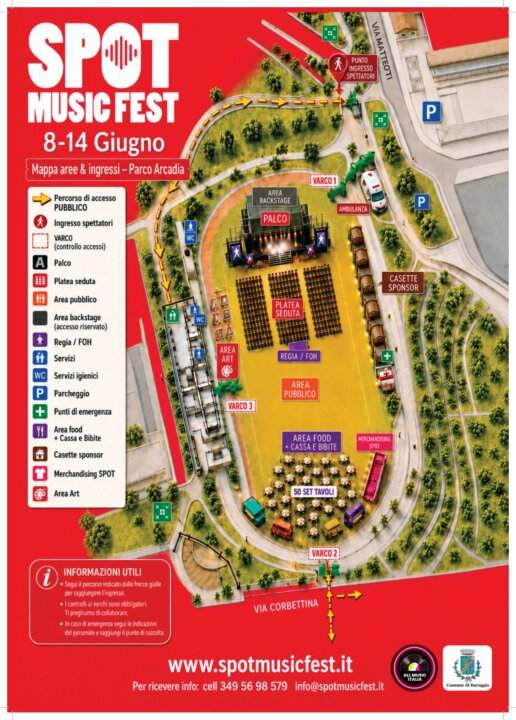 Official map of the Spot Music Fest at Arcadia Park in Bareggio