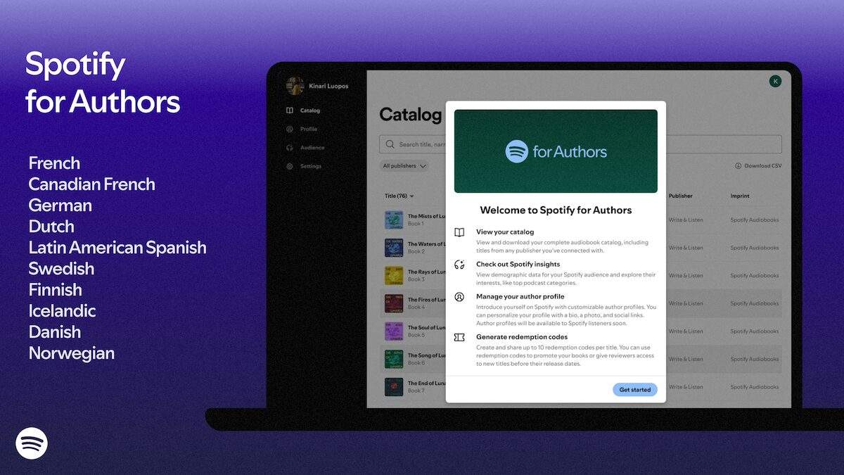 Spotify for Authors mostra le nuove lingue disponibili per autori e audiolibri
