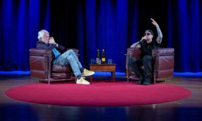 Ultimo e Paolo Crepet sul palco dell'Auditorium Ennio Morricone dell'Università Tor Vergata