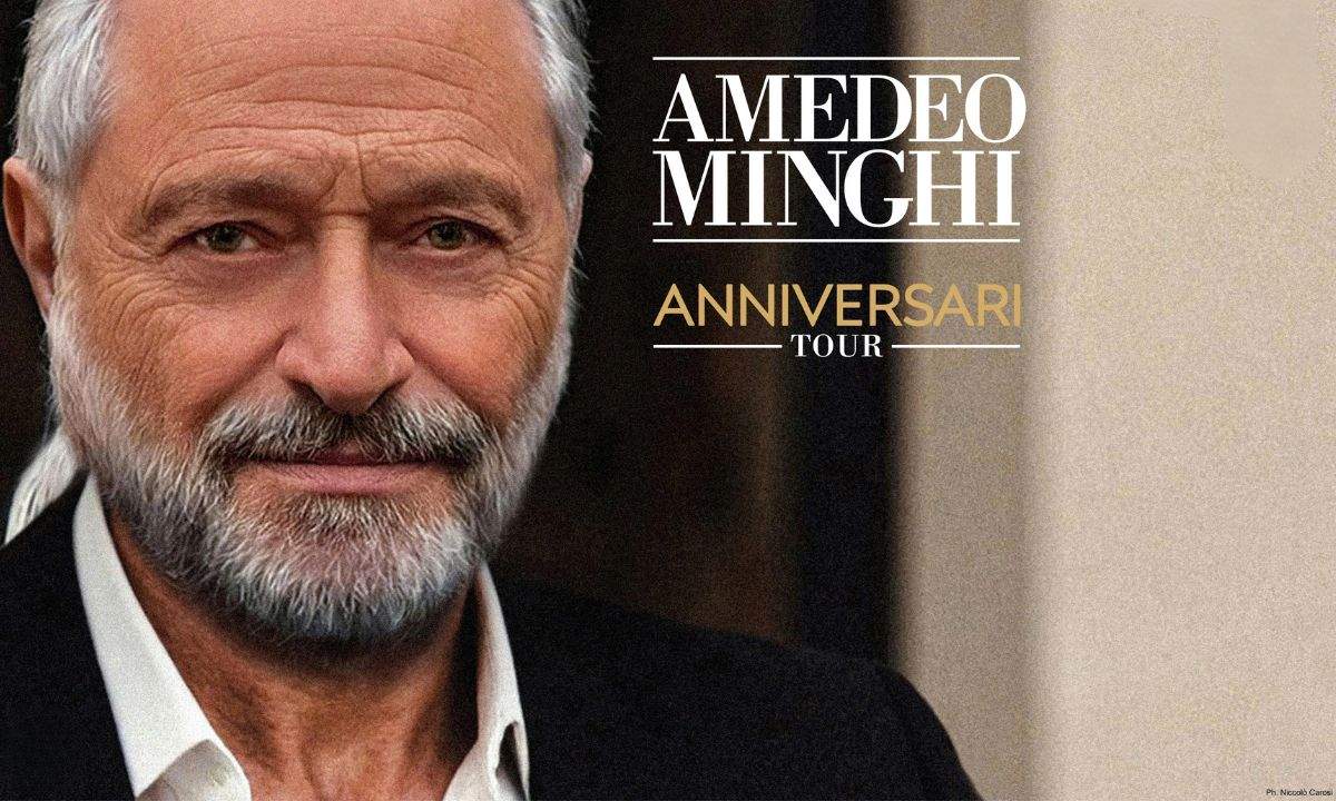 Amedeo Minghi nella locandina ufficiale di Anniversari Tour, la tournée teatrale con cui celebra 60 anni di carriera nel 2026.