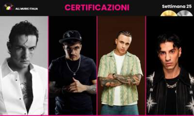 Grafica certificazioni FIMI settimana 25 2026 con Achille Lauro, Geolier, Samurai Jay e Tedua