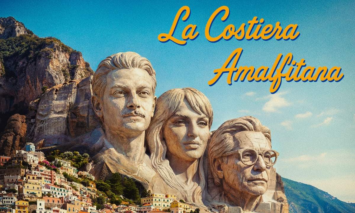 I volti di Fabio Rovazzi, Arisa e Nino D'Angelo scolpiti sulla Costiera Amalfitana nella grafica del singolo