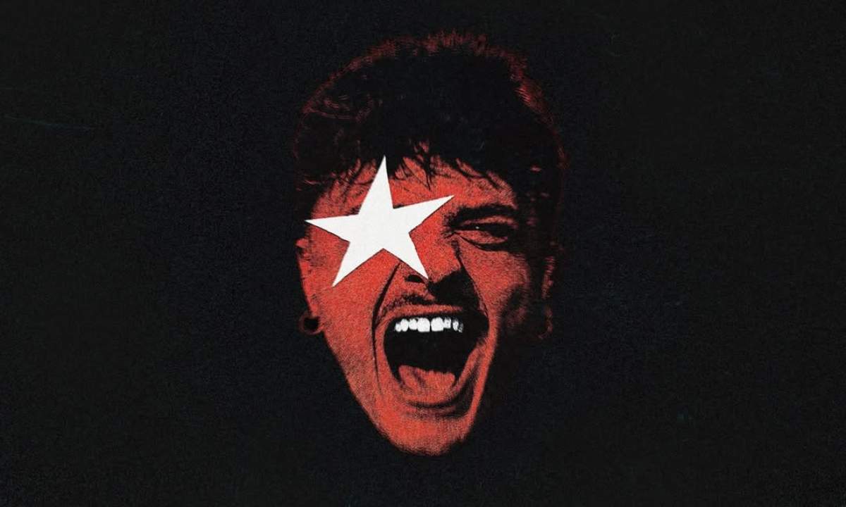 Artwork rosso di Tutta Vita - Live di Olly, volto urlante con stella bianca su fondo nero
