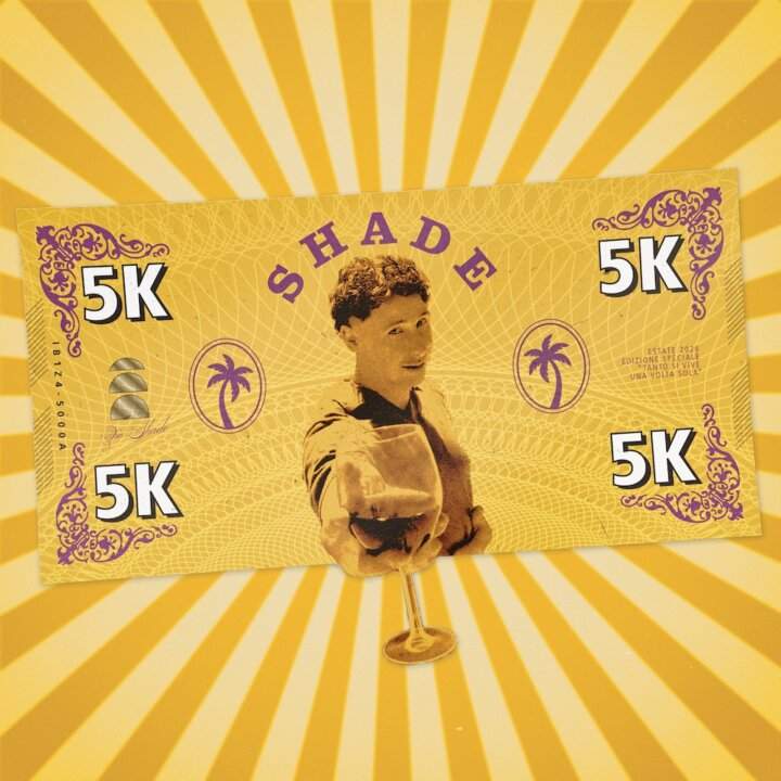 The cover of Shade's single 5K, a yellow five thousand note