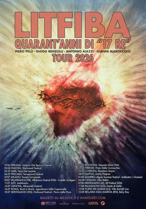 Manifesto ufficiale del tour Quarantanni di 17 Re dei Litfiba con tutte le date