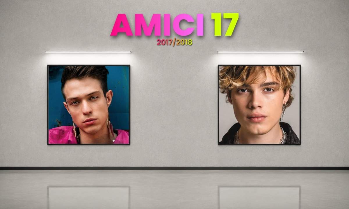 Irama e Biondo nelle cornici della copertina di All Music Italia dedicata ad Amici 17