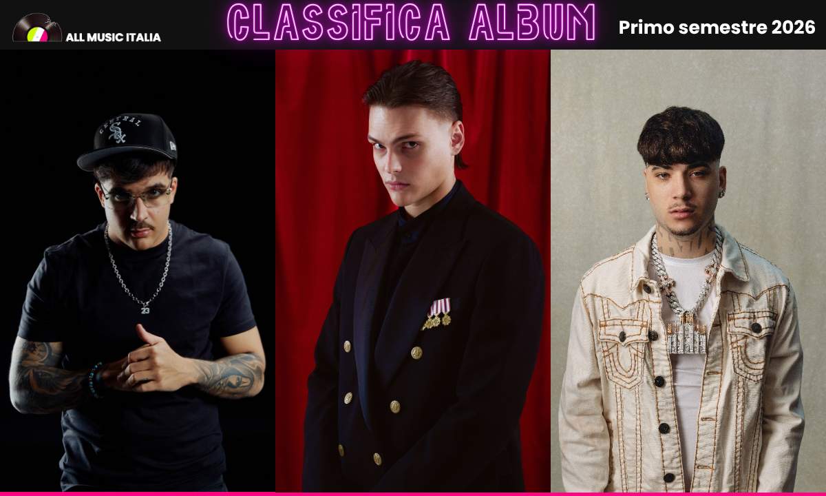 Il podio della classifica degli album più venduti del primo semestre 2026: Kid Yugi, Geolier e Shiva.