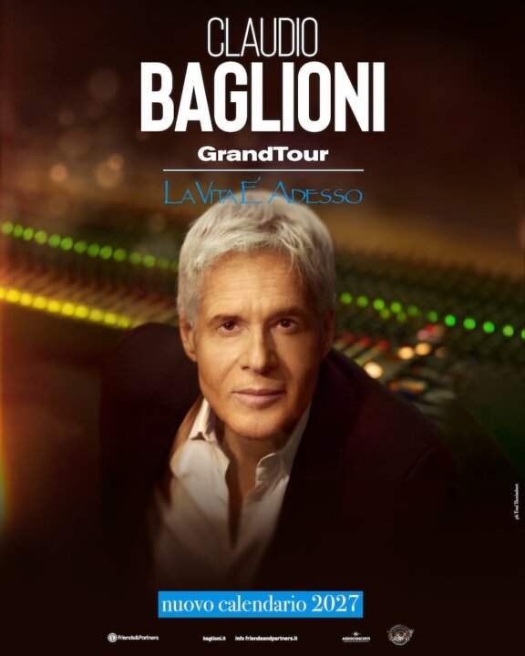 Locandina ufficiale del GrandTour La vita è adesso di Claudio Baglioni con il nuovo calendario 2027