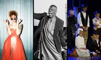 Collage di tre scatti dal festival Dallo Sciamano allo Showman 2026, con Badara Seck e lo spettacolo Il gatto con gli stivali