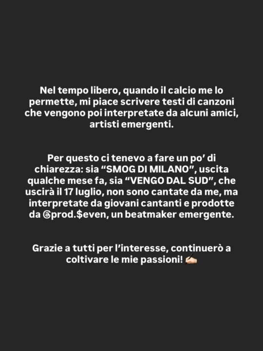 José Sebastiani's clarification on Instagram: he writes the lyrics but doesn't sing I come from the South