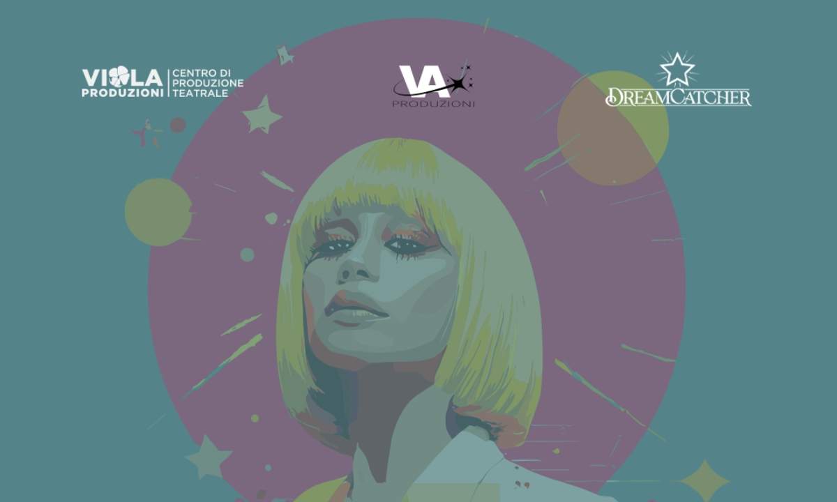 La locandina illustrata di Raffaella Il Musical con il volto di Raffaella Carrà