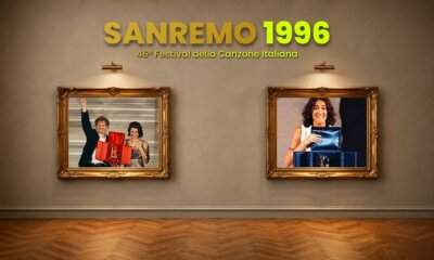 Ron e Tosca vincitori del Festival di Sanremo 1996 durante la premiazione al Teatro Ariston.