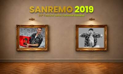 Mahmood con il leone di Sanremo 2019 e Ultimo nei quadri dorati della copertina di All Music Italia