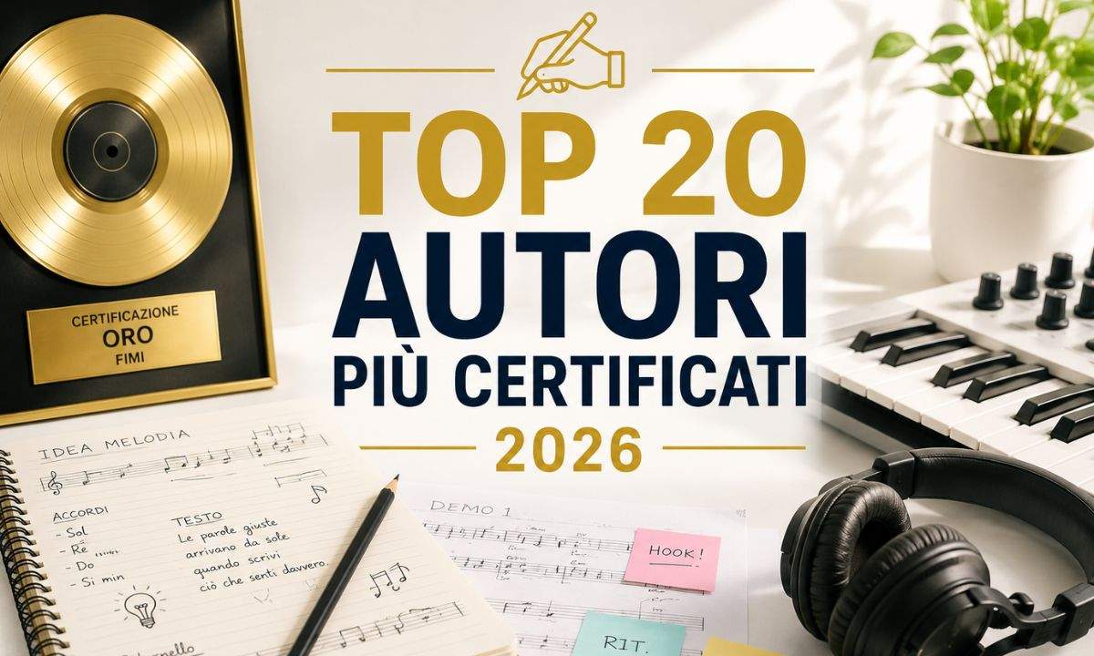Grafica della Top 20 degli autori più certificati del 2026 secondo le certificazioni FIMI