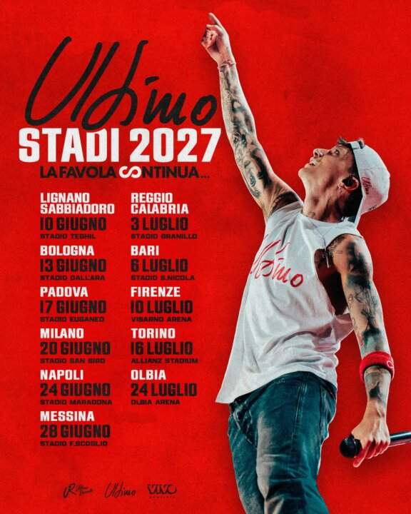 Locandina ufficiale del tour Ultimo Stadi 2027 La favola continua con tutte le date