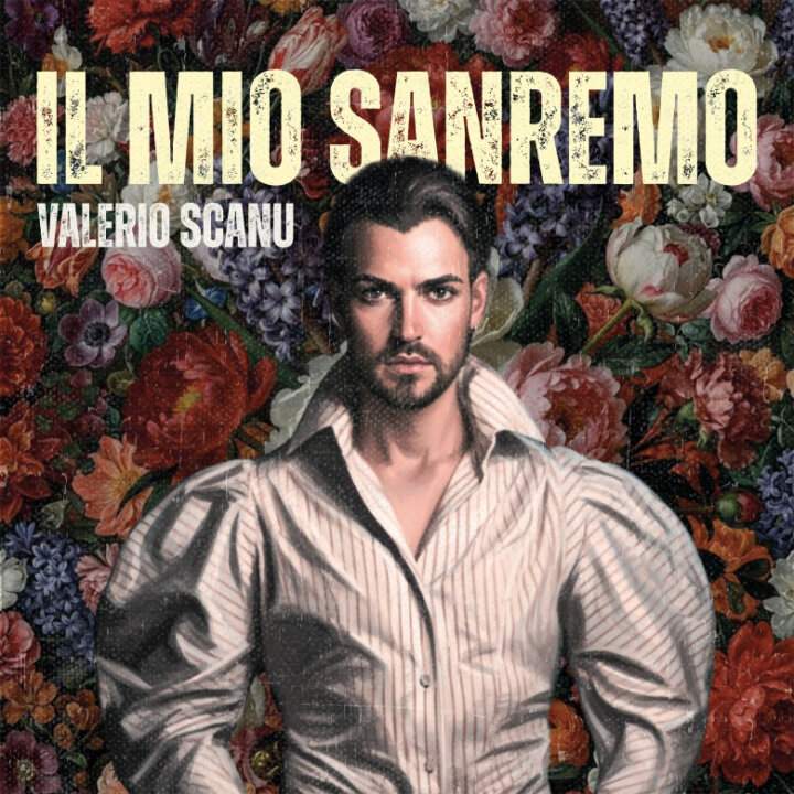 Valerio Scanu, cover of the album Il mio Sanremo with portrait on a floral background