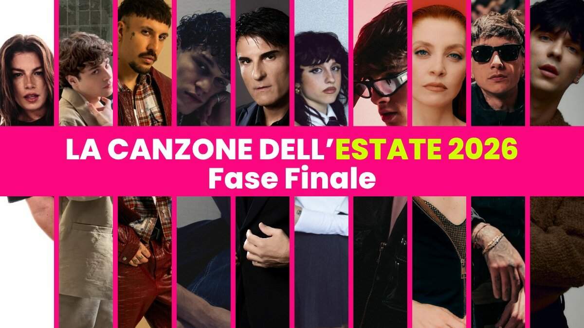 I dieci finalisti della Canzone dell’Estate 2026 di All Music Italia: Emma e Fabri Fibra, Angelina Mango con Marco Mengoni, Settembre, TRIGNO ed Ermal Meta, Fred De Palma con Anitta ed Emis Killa, Nicolò Filippucci, Luk3 e Cris Lora, Sal Da Vinci, Ultimo e Noemi
