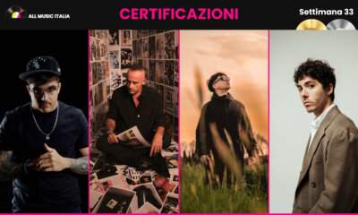 Copertina delle certificazioni FIMI della settimana 33 del 2026 con le foto di Geolier, Eros Ramazzotti, Ultimo e Fulminacci