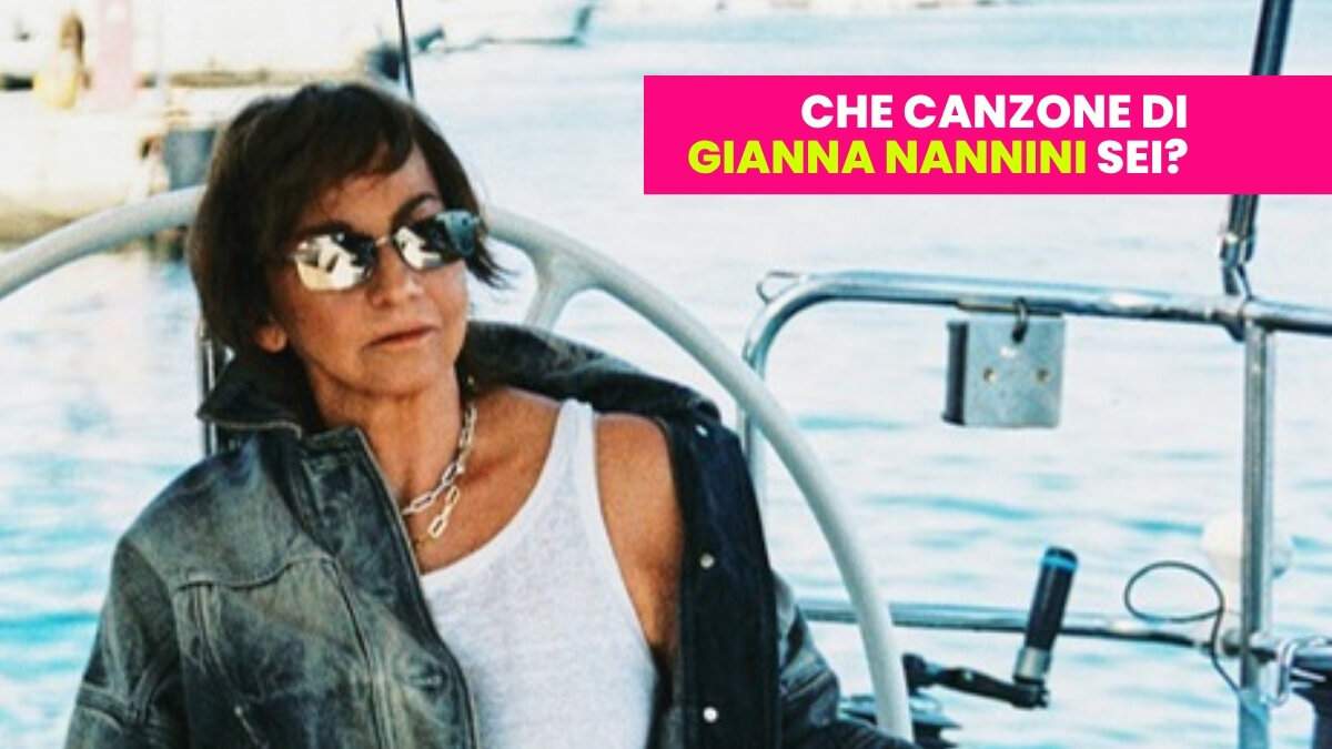 Gianna Nannini seduta su una barca con occhiali a specchio, copertina del test "Che canzone di Gianna Nannini sei?" di All Music Italia