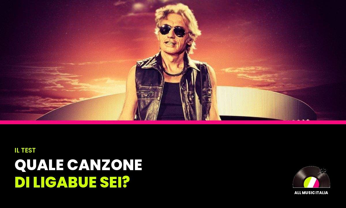 Copertina del test "Quale canzone di Ligabue sei?" di All Music Italia, con Luciano Ligabue in occhiali da sole e gilet di pelle