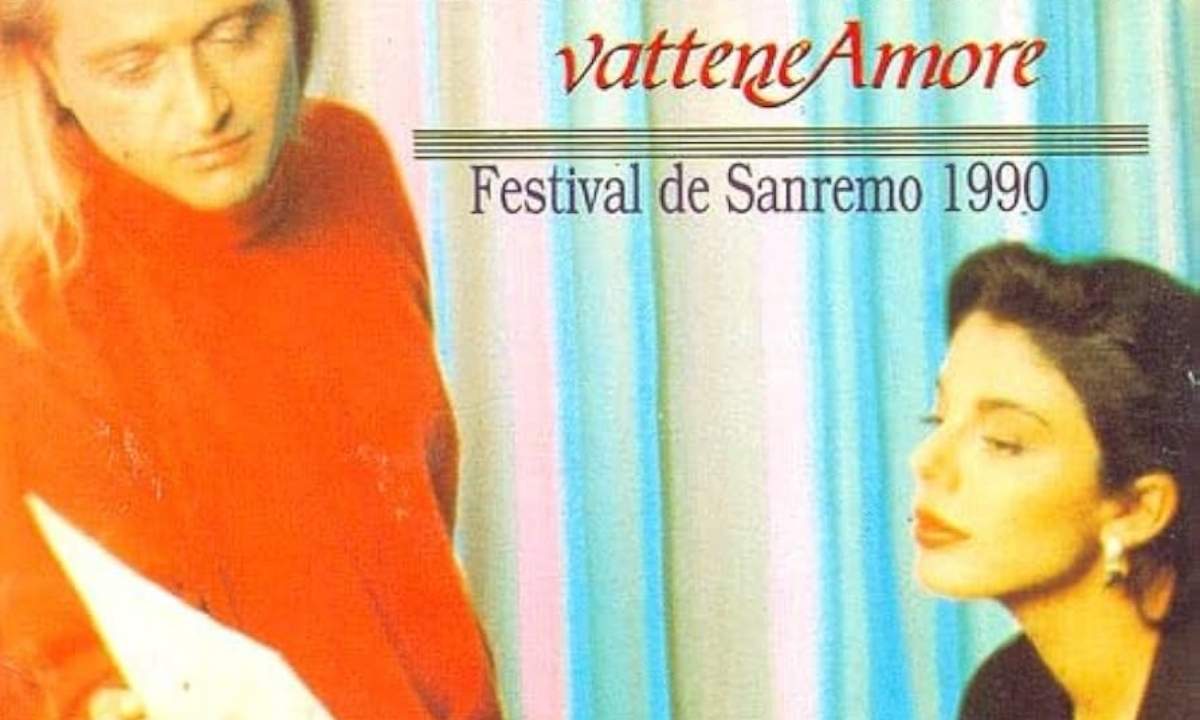 Amedeo Minghi e Mietta sulla copertina del singolo Vattene amore, Sanremo 1990