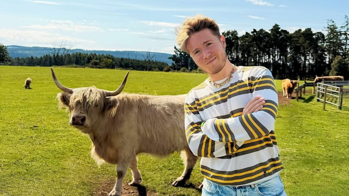 Alfa in un prato con una mucca delle Highlands: il cantautore porta nei palazzetti il Tempo al tempo tour 2027