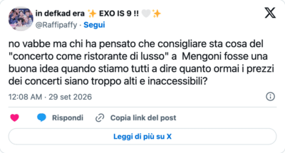Un tweet sul paragone di Marco Mengoni tra Allo Sbagliato e la cena allo stellato nella polemica sui prezzi